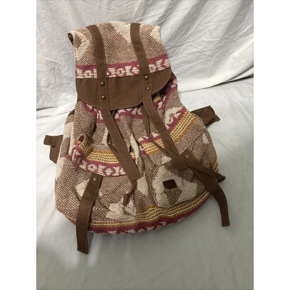 Roxy Drifter Rucksack Woven Boho Drawstring Neutral Tan‎ Pink Hippy Backpack Bag
